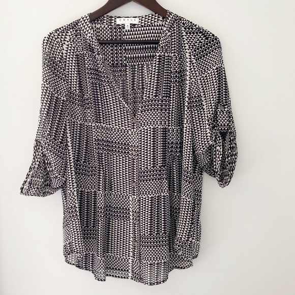Chaus White and Black Geometric Print Blouse - Picture 1 of 7